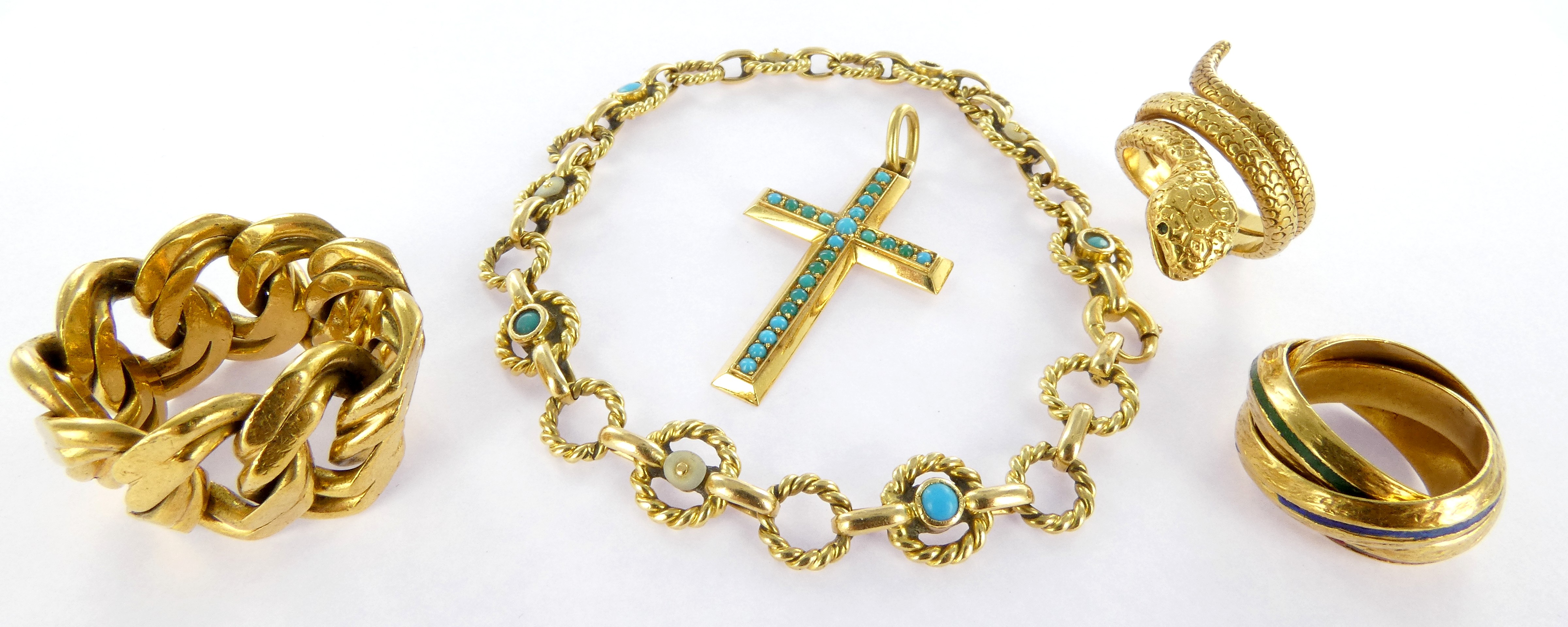 Lot 9 — 1 Bague Or 750 mil. Poinçonnée, T 48, 11.9g, 1 Bracelet Or 7